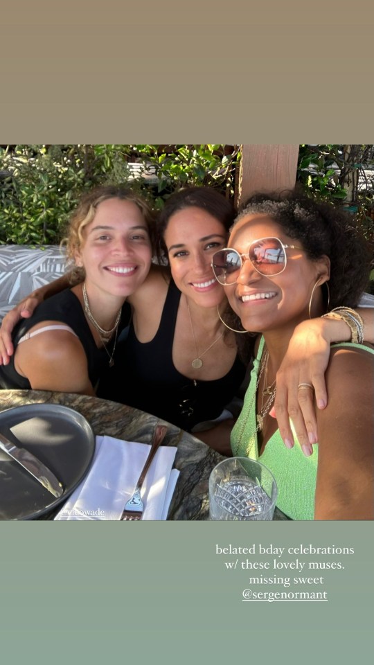 Meghan Markle posed for a selfie with Kadi Lee and Myka Harris pals over an al-fresco lunch