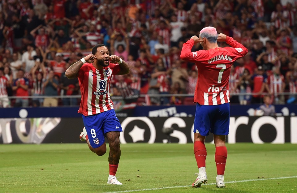 Memphis celebrated the goal with team-mate Antoine Griezmann