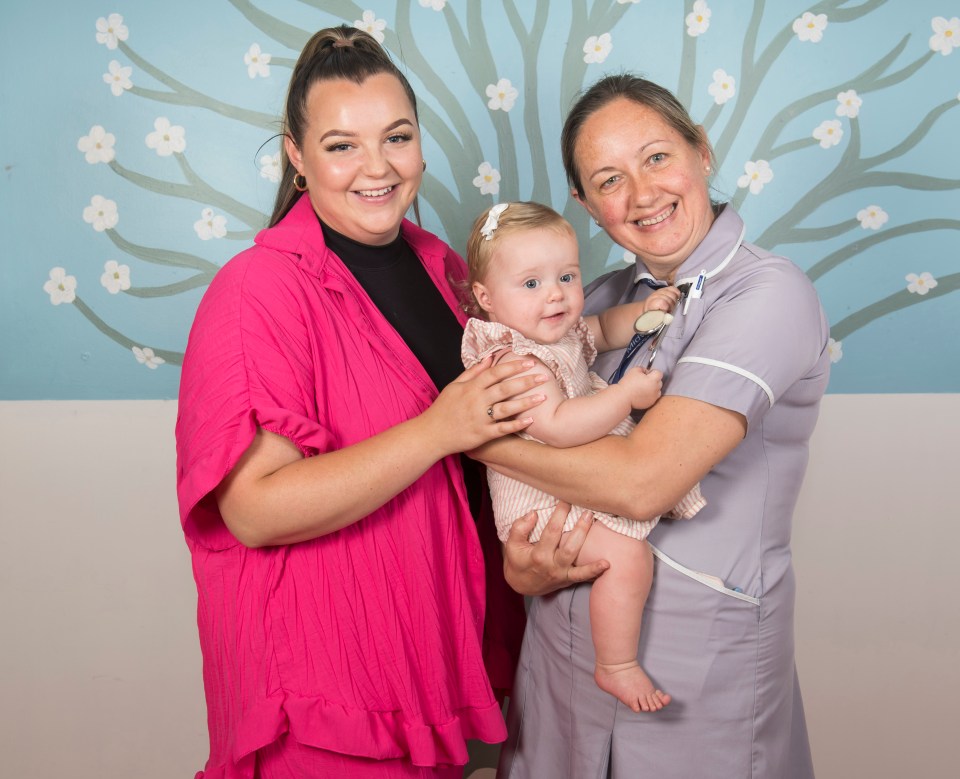 Valentina Burnett, who is up for the Best Midwife gong at our Who Cares Wins awards, with nominator Natalie Doye and bay daughter Gracie