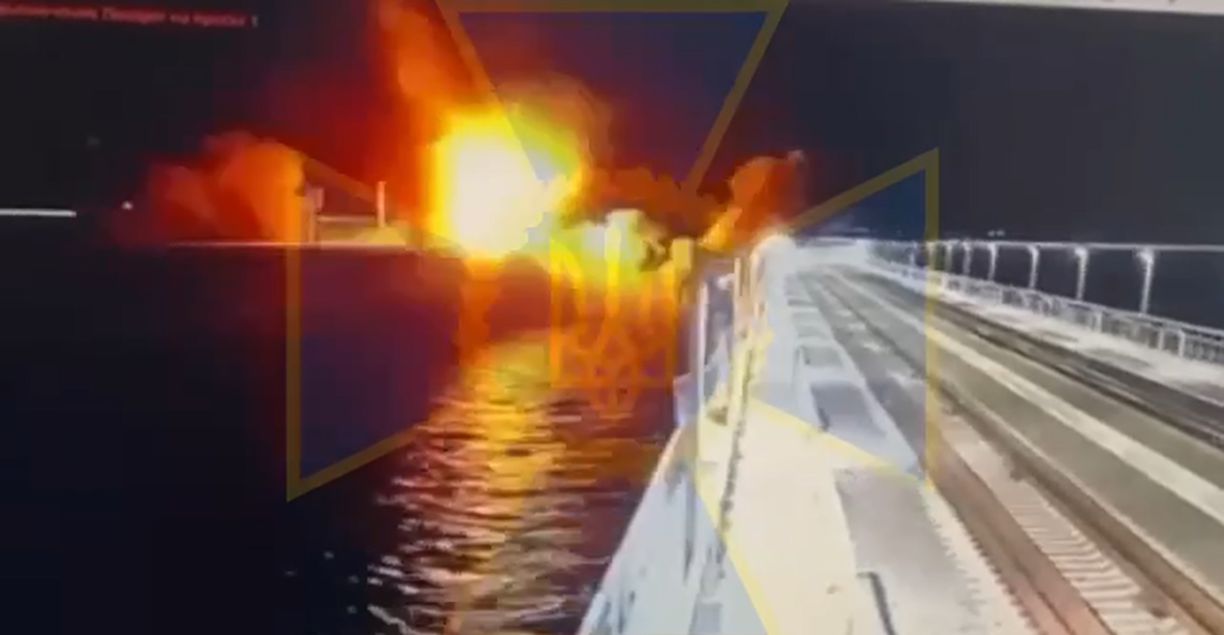 The moment a Sea Baby blew up part of Putin's favourite bridge damaging it last July