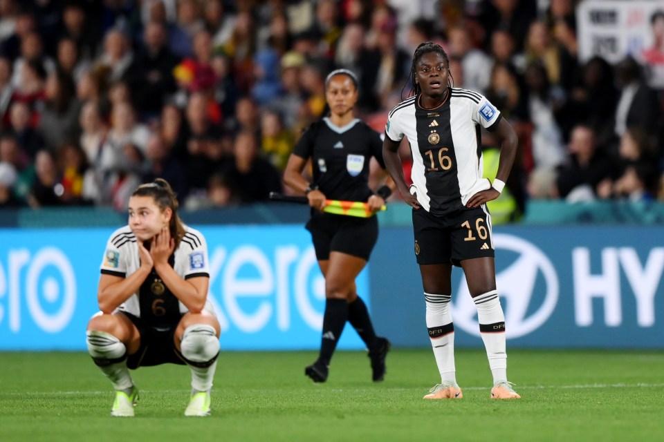 Germany's Nicole Anyomi looks distraught after the final whistle