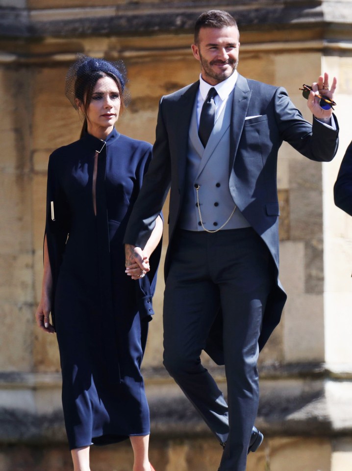 The Beckhams arrive at St George’s Chapel for the Sussexes’ wedding