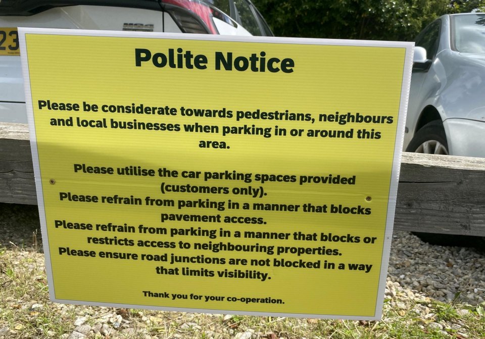 The pub has put up notices asking customers to park responsibly