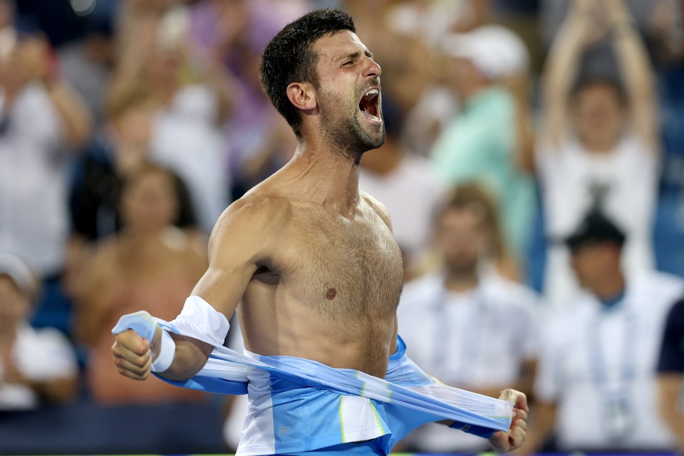 Djokovic ripped his shirt off to celebrate the win