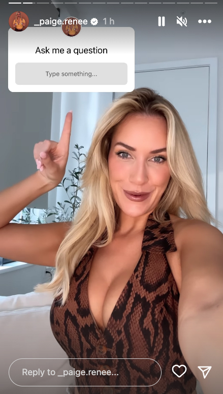 Paige Spiranac conducted the Q&A in a tiger-print dress