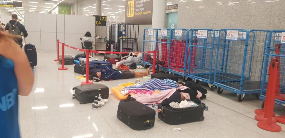 Elsewhere, passengers at Palma Airport slept on the floor