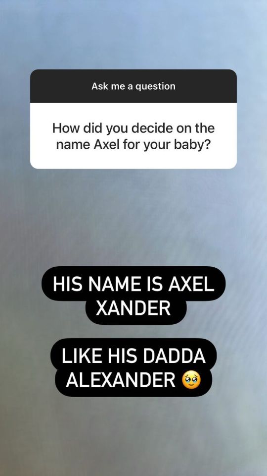 She told fans her son's middle name is Xander, in tribute to his father