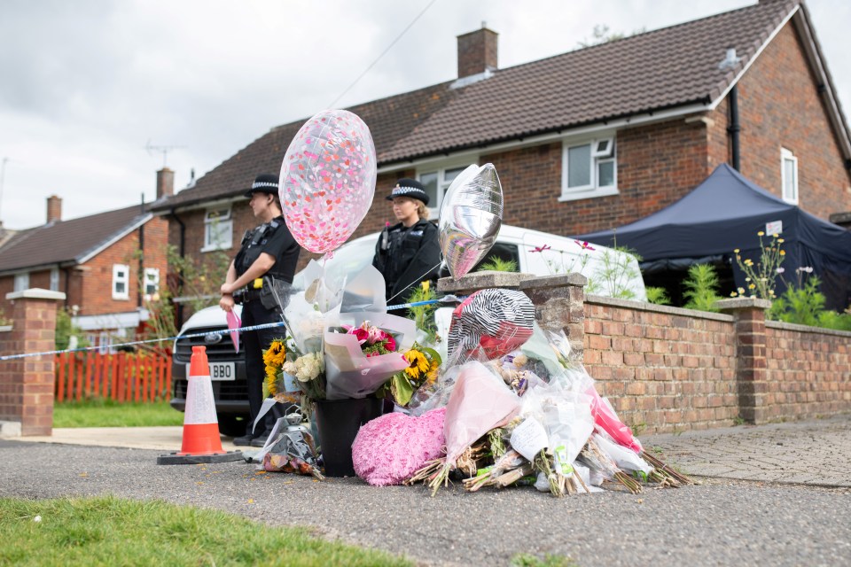 The scene after the discovery of Sara’s body in Woking, Surrey