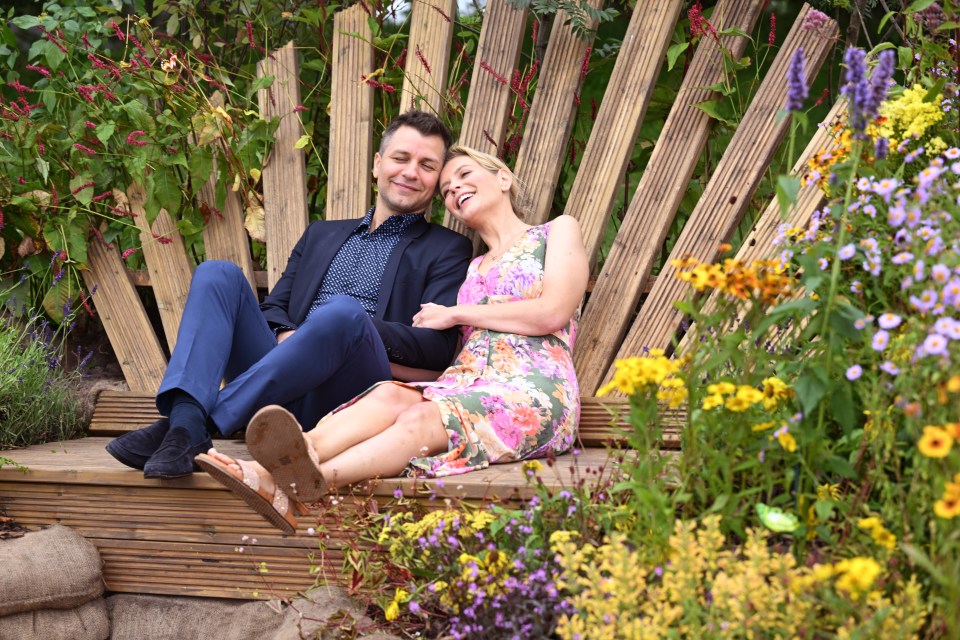 They shared a sweet moment while sitting in the garden