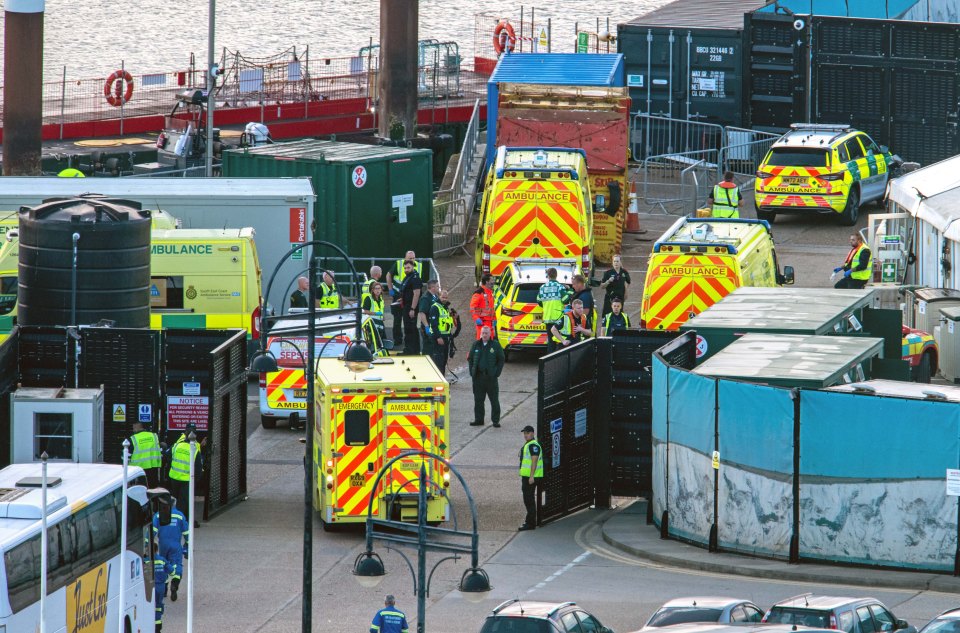 Emergency services waited on shore as the rescued were brought in