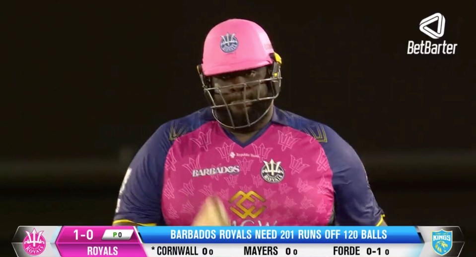 Cornwall looked disappointed with his performance for the Barbados Royals