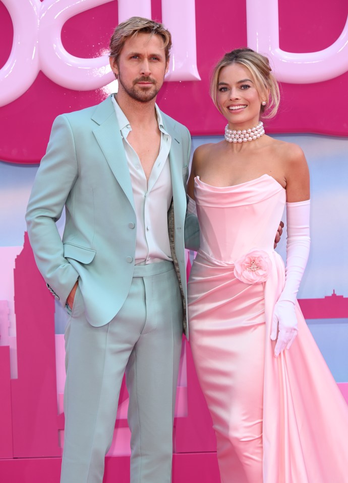 Margot with Ken co-star Ryan Gosling at the European premiere