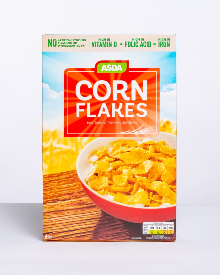 Asda's corn flakes are the most expensive, retailing at 85p