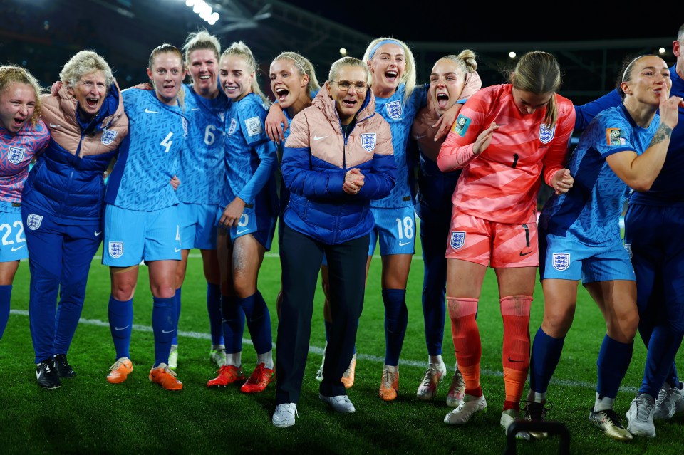 Sarina celebrated with the Lionesses after dispatching Australia 3-1 in Sydney to reach England's first World Cup Final