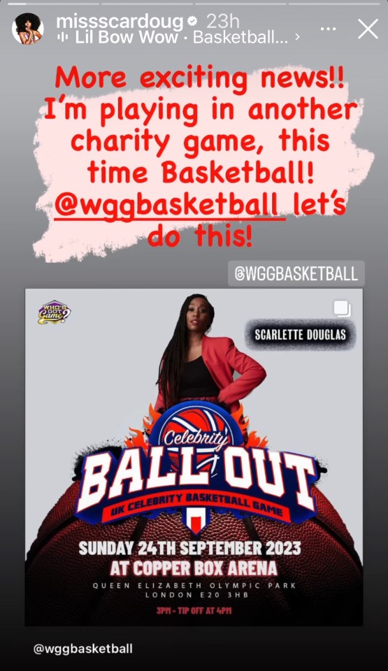 Scarlette will be taking part in a charitable all star UK celebrity basketball game next month