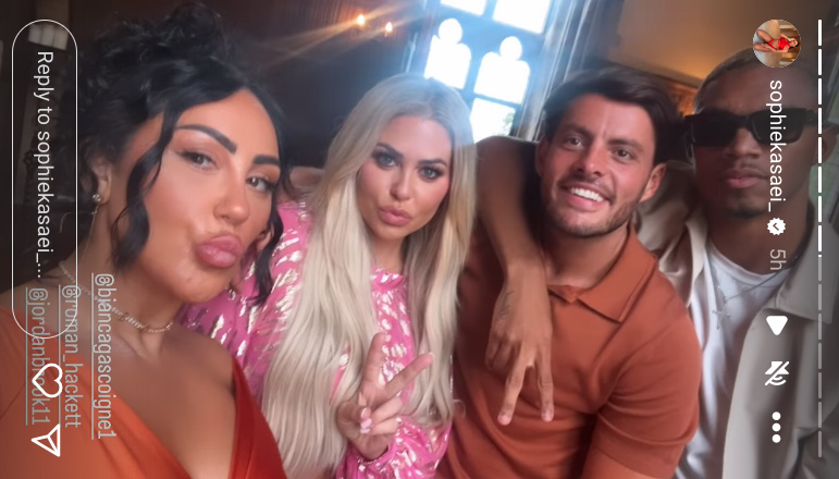 Bianca Gascoigne was filming scenes today with Sophie Kasaei, Jordan Brook and Roman Hackett