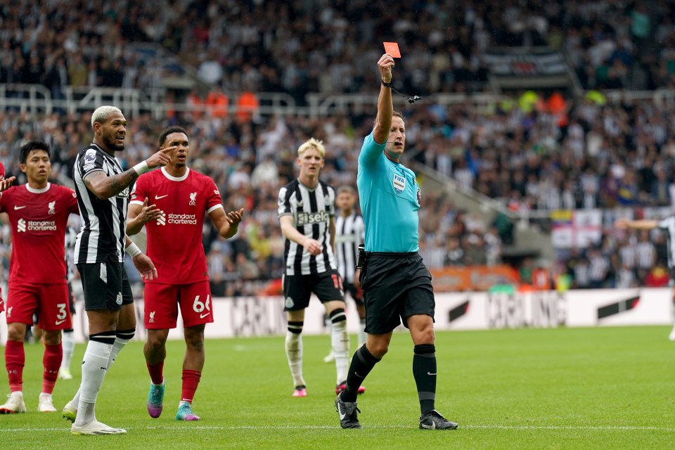 Van Dijk received a straight red moments later for a foul on Alexander Isak