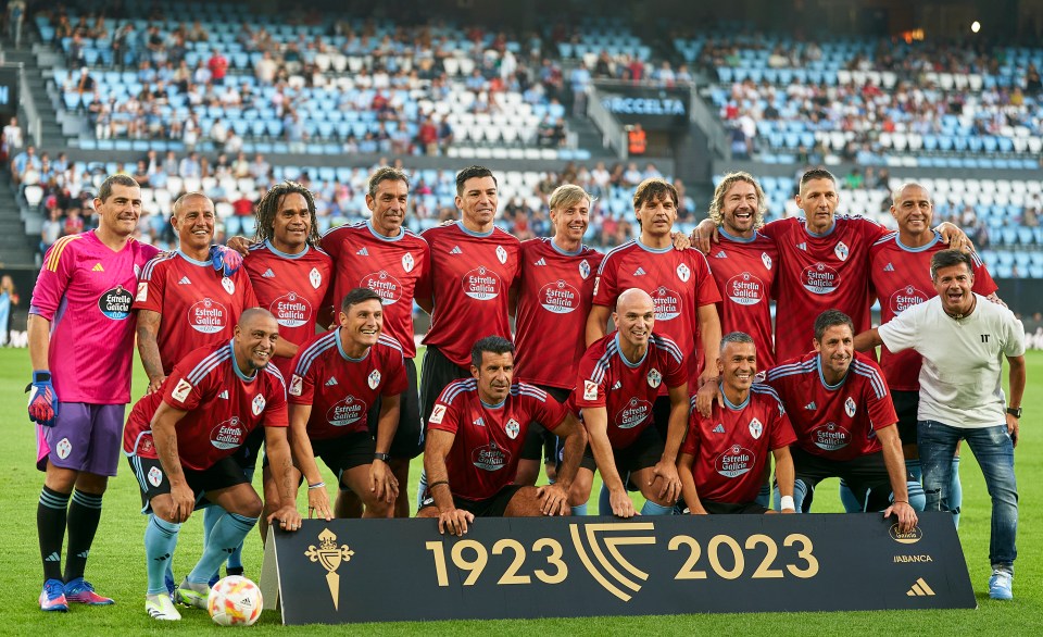 All Stars International took their team photo before the game with a stacked squad featuring Robert Pires, Fabio Cannavaro and Luis Figo