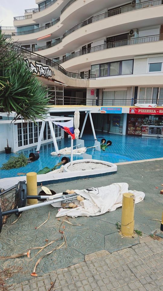 Local shops have been flooded after the island was hit by torrential rain