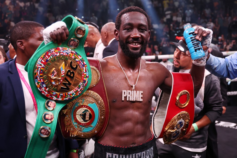 Terence Crawford celebrates becoming the undisputed king at welterweight