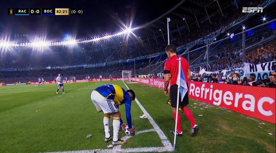 A shoe was thrown on the pitch during Boca Juniors' win