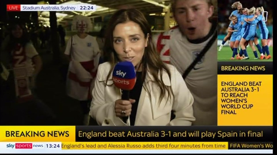 A Sky reporter was caught up in the celebrations in Australia