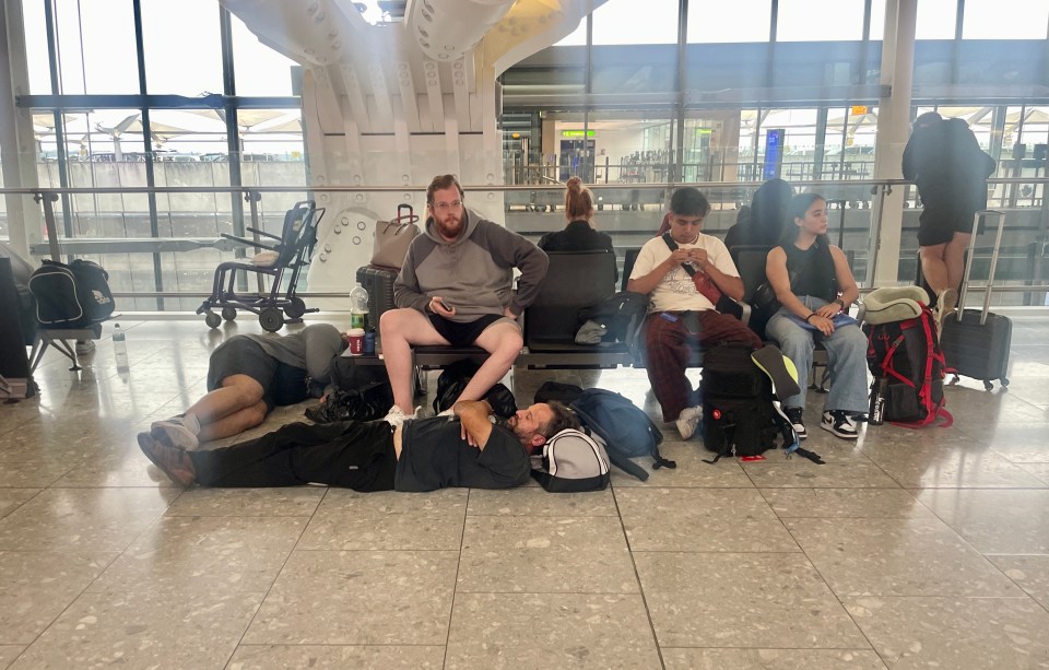 Passengers at Heathrow were forced to use their luggage as makeshift beds