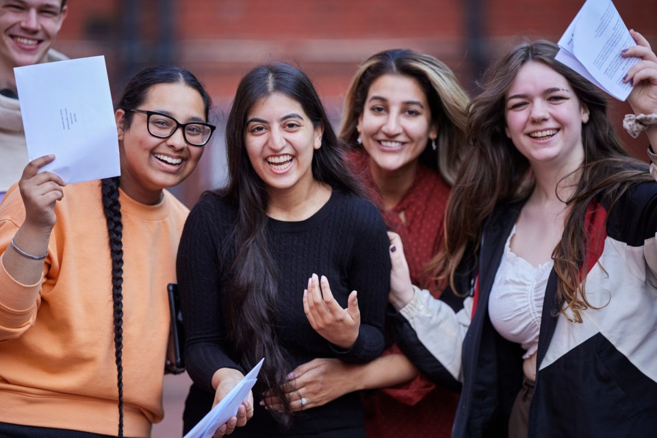 Pupils at William Hulme’s Grammar School celebrate their A-Levels results