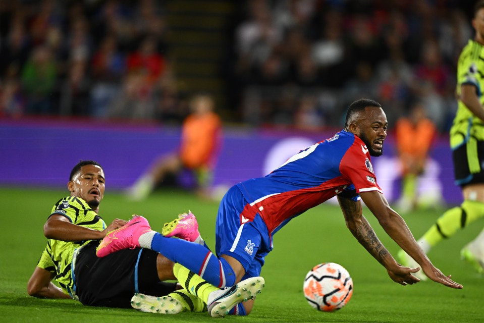 William Saliba made a superb recovery tackle on Jordan Ayew