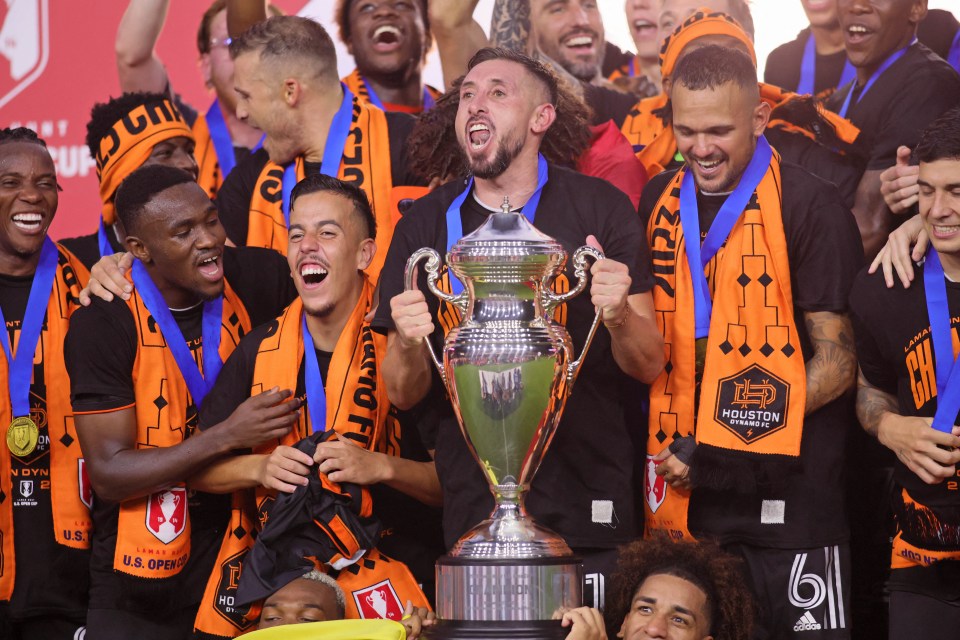 Houston Dynamo star Hector Herrera celebrates with the US Open Cup