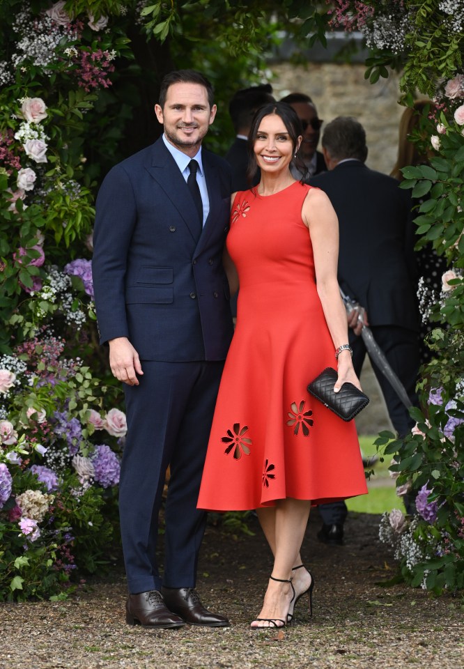 HOOK, HAMPSHIRE - AUGUST 07: Frank Lampard and Christine Lampard seen arriving at the wedding of Ant McPartlin and Anne-Marie Corbett at St Michael's Church in Heckfield on August 07, 2021 in Hook, Hampshire. (Photo by Karwai Tang/WireImage)