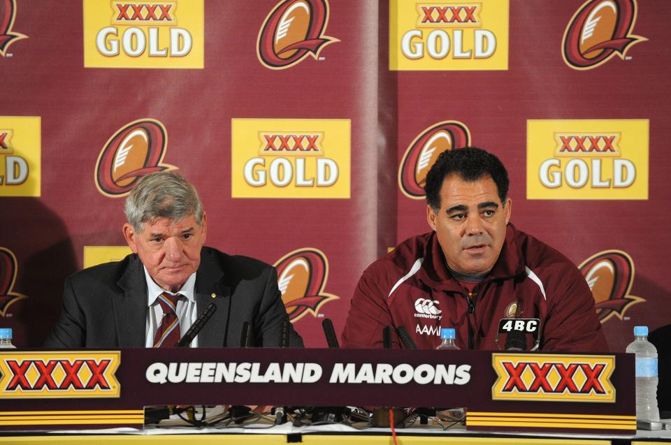 John McDonald (left) and Queensland coach Mal Meninga in 2012