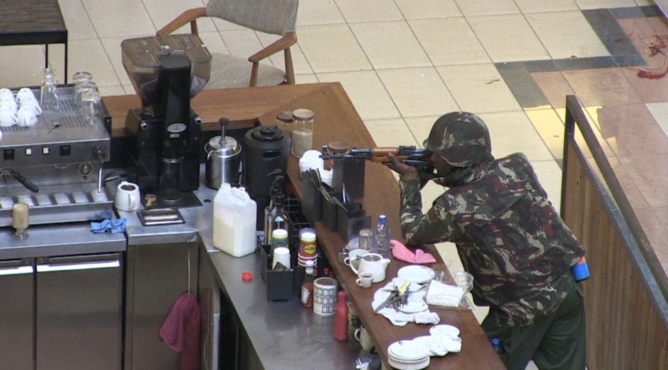 A Kenyan soldier inside the mall