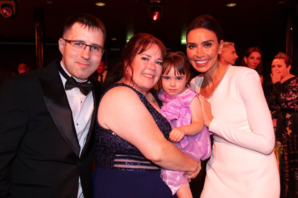 Evie and parents Kerry and Jack meet Christine Lampard