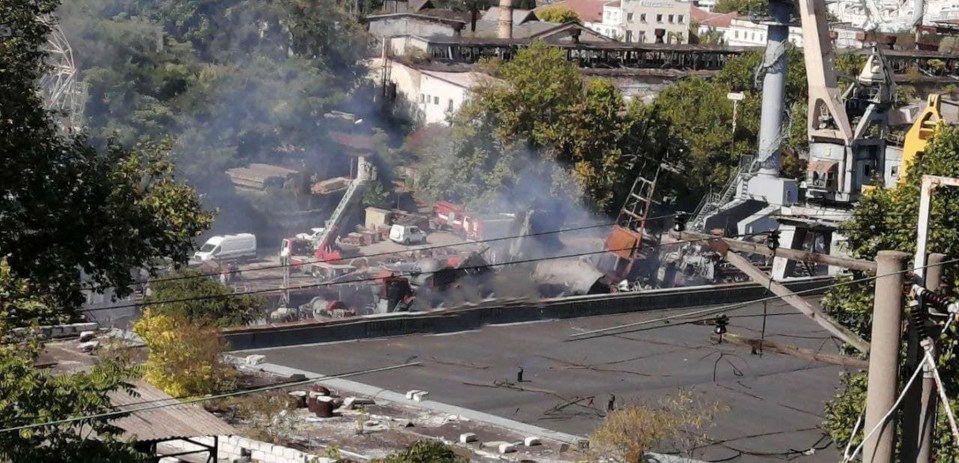 The damaged landing ship was pictured the following morning