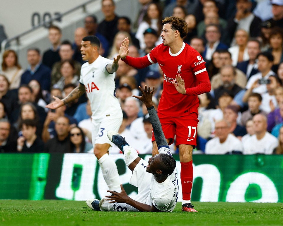 Curtis Jones was sent off for a challenge on Yves Bissouma