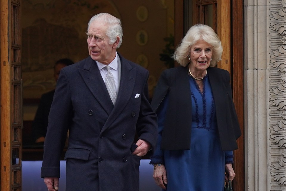 Queen Camilla accompanies King Charles III as he leaves the London Clinic in central London