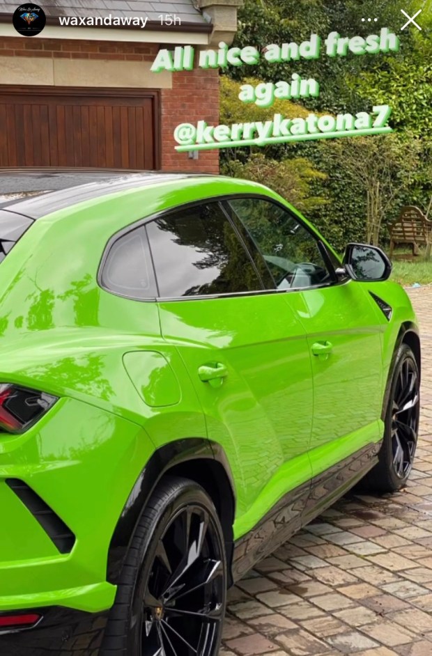 The star has given fans a look at her green Lambo Urus