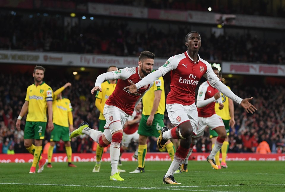 Nketiah scored his first goal for Arsenal against Norwich in 2017