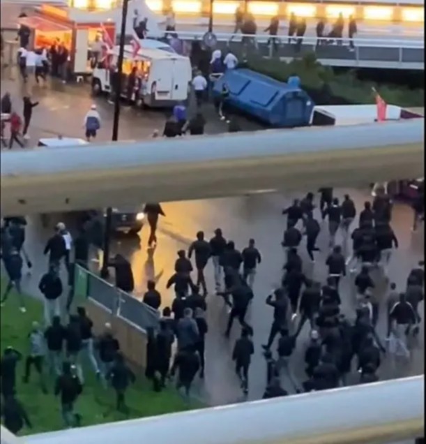 One fan showed Marseille fans running at Ajax supporters