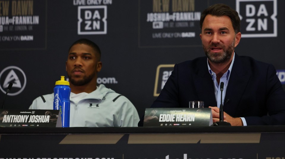 Eddie Hearn, right, is the promoter of heavyweight Anthony Joshua, left