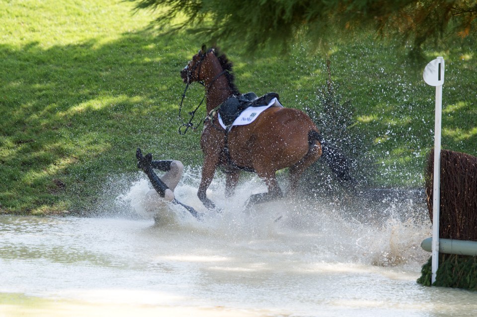 Zara has picked up many equestrian injuries throughout her career, including this tumble at the Burghley Horse Trials in 2017