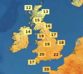 Today's top temperature is expected to be 22C