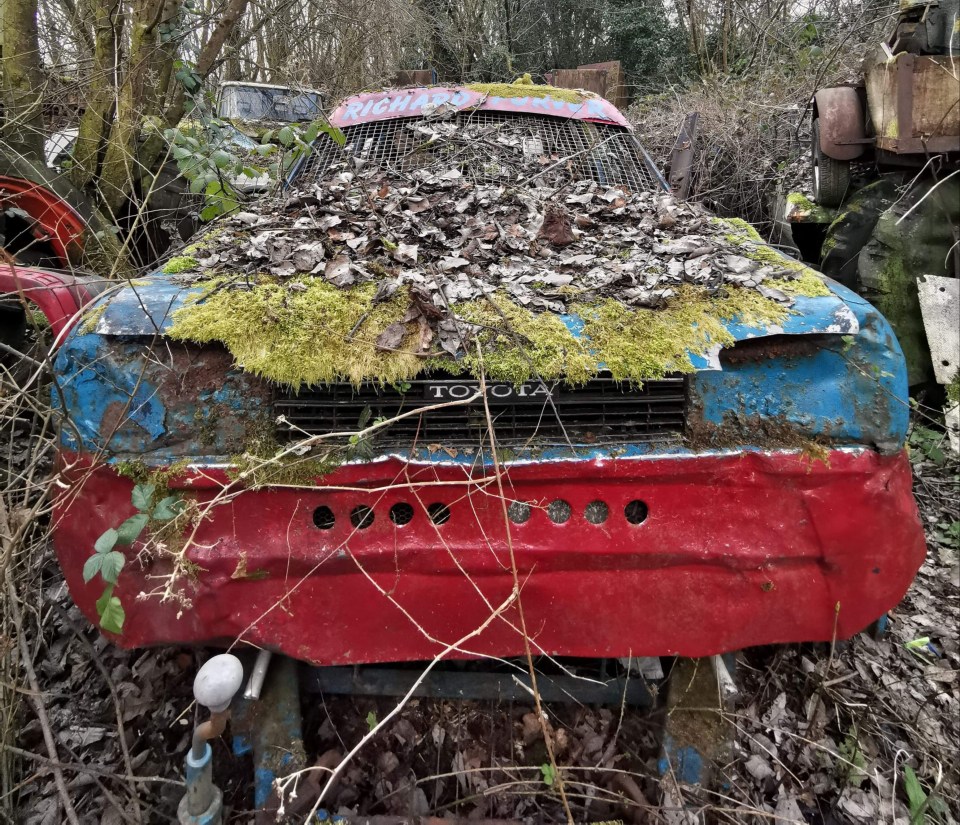 What appears to be a Toyota rally car is one of the worst affected by the march of time