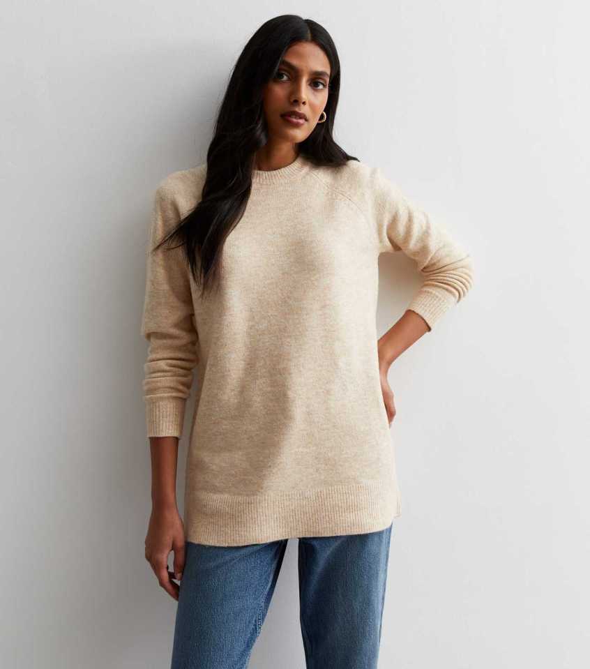 New Look Cream Knit Longline Jumper