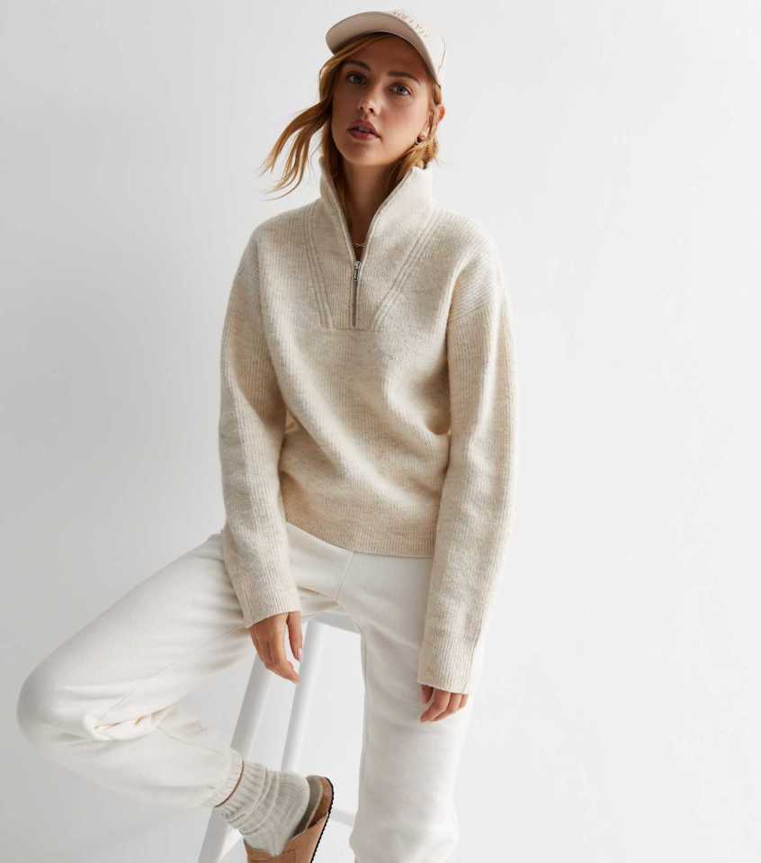 New Look Cream Knit Zip Neck Jumper