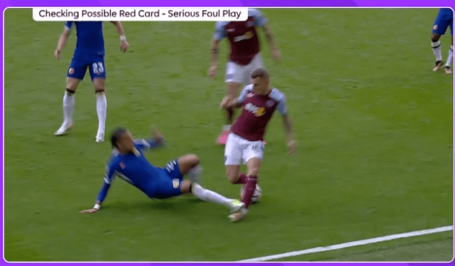 He was shown a red card for after a VAR check on this foul on Lucas Digne