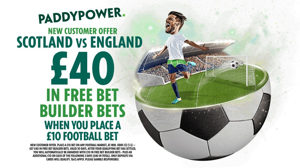 Back our Scotland vs England Bet Builder BOOSTED to 18/1 by Paddy Power