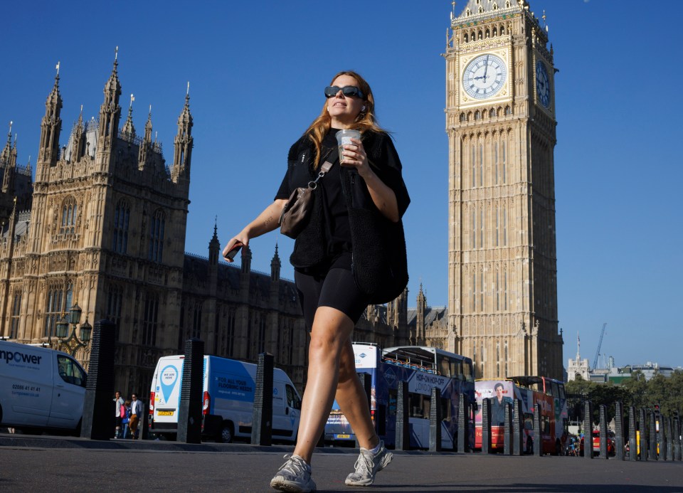 A woman crossing Westminster Bridge, in London earlier this week