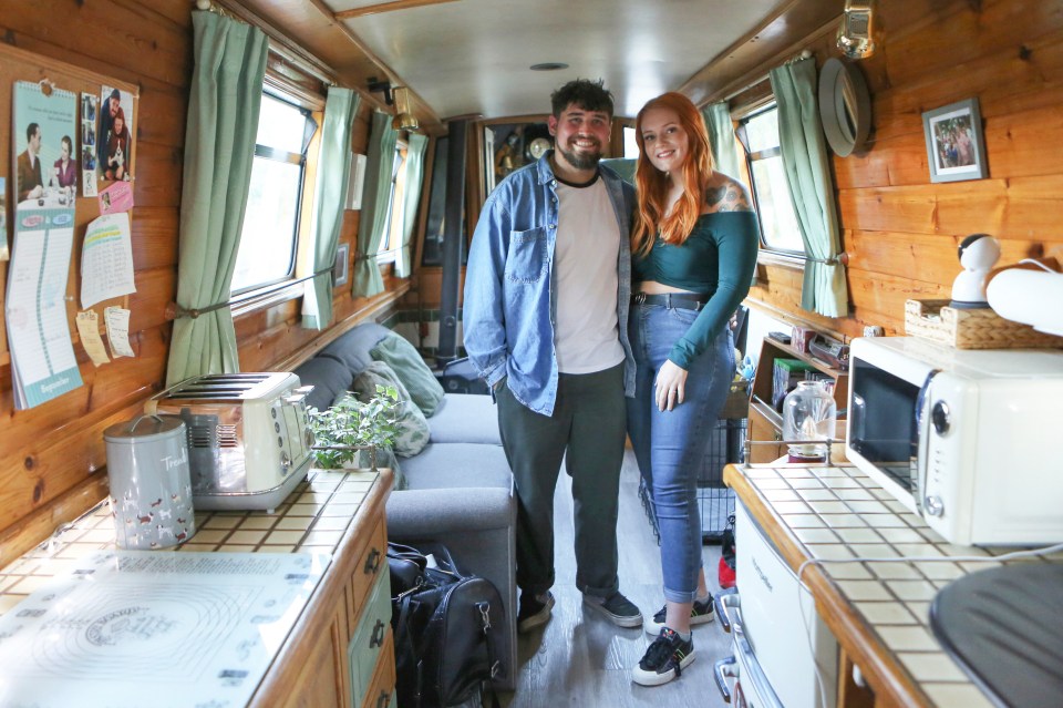 The tiny kitchen is perfectly sized for the couple